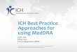 ICH Best Practice Approaches for using MedDRA ICH Best Practice Approaches for using MedDRA. June 2013 Hilary Vass. PtC Co ‐ Rapporteur, EFPIA. International Conference on Harmonisationof