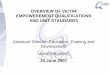 OVERVIEW OF VICTIM EMPOWEREMENT QUALIFICATIONS … 06 SAQA.pdf · EMPOWEREMENT QUALIFICATIONS AND UNIT STANDARDS Assistant Director: ... SGB : SGB Victim ... • Ensure review of