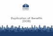 Duplication of Benefits (DOB) - HUD Exchange€¢ A duplication of benefits (DOB) occurs when: – Assistance rom multiple sources f and – Total ssistance > Need for that Type A
