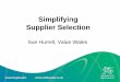 Simplifying Supplier Selection - CIPS by Sue... · barriers to entry, ... Costs of supplier selection • based on on-going survey of (~ 40) ... –Historical cash and profitability