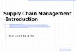 Supply Chain Management -Introduction · different stages • A supply chain stages include: –Customers –Retailers –Wholesalers/distributors ... receives supply Buyer return