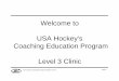 Welcome to USA Hockey's Coaching Education … · • Sports Psychology ... – Player or coach demonstration. ... – The degree to which your coaching activities were effective