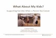 What About My Kids? - cancercare.mb.ca · Huzinga, 2011 Community Cancer Care 2016 Educational Conference Why do we need to talk about it? 1. Communicate: Keep them informed and tell