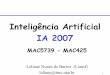 Inteligência Artificial IA 2007 - IME-USPleliane/IAcurso2007/Aula1-2007.pdf · 2 Artificial Intelligence A Modern Approach • AIMA - Stuart Russel and Peter Norvig - Prentice Hall,