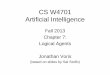 CS W4701 Artificial Intelligence - Columbia Universityjvoris/AI/notes/m7-logic.pdf · Wumpus World PEAS Description • Performance measure – gold +1000, death -1000 – -1 per