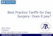 Best Practice Tariffs for Day Surgery: Does it pay? · • Redesigning the pathway to maximize income, ... Hernia Repair £1102 £802 Subacromial decompression £2595 £2395 “Bunion”