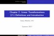 Chapter 7: Linear Transformations §7.1 Definitions and ...mandal.faculty.ku.edu/math290/SU7TeenMath290/summ17S7p1S6p1L... · De nitions and Examples Problems Chapter 7: Linear Transformations