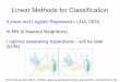 Linear Methods for Classificationkti.mff.cuni.cz/~marta/su3a.pdf · 1 Linear Methods for Classification Linear and Logistic Regression, LDA, QDA, k-NN (k Nearest Neighbors) optimal