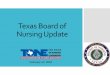 Texas Board of Nursing Update · 2018-04-14 · Adopted Rule Changes Adopted at January 18-19, 2018 Board Meeting: Rule 217.2 relating to Licensure by Examination for Graduates of
