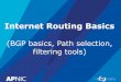 Internet Routing Basics · 2019-12-05 · BGP Best Path Selection 24 Highest Local Preference Locally originated routes Shortest AS Path Lowest Origin Code (i
