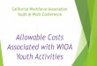 Allowable Costs Associated with WIOA Youth …...Incentive Payments TEGL 21-16 (March 2, 2016) Incentive payments for Youth Recognition and Achievement for Training and Work Experience