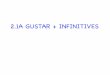 2.1A GUSTAR + INFINITIVES · 2017-12-05 · To express likes and dislikes, use: ¿Te gusta hacer la tarea? No, no me gusta nada. TE GUSTA à YOU like… NO TE GUSTA à YOU don’t