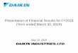 Presentation of Financial Results for FY2018 (Term ended ... · Financial Results by Segments –Air Conditioning Brisk personal spending arising from the large-scale tax cuts in