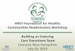 HRET-Foundation for Healthy Communities Readmissions Workshop Building … · 2015-04-16 · HRET-Foundation for Healthy Communities Readmissions Workshop Building an Enduring Care