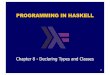 PROGRAMMING IN HASKELL - Nottinghampszgmh/ch8.pdf · PROGRAMMING IN HASKELL Chapter 8 -Declaring Types and Classes. 1 Type Declarations In Haskell, a new name for an existing type