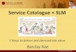Service Catalogue + SLM€¦ · Service Catalogue + SLM 7 Steps to deliver and demonstrate value . 2 Consulting, Mentoring + Troubleshooting Media + Research 400+ consulting projects