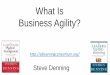 What Is Business Agility?€¦ · • Big systems implemented big plans delivering large quantities of a standard product. • Work was broken down into small meaningless pieces