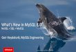 What's New in MySQL 8 · –Full JSON document support through SQL and new X DevAPI NoSQL interface •Schema-less and schema based data in the same technology stack –Use COLLECTIONs