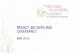 PRIVACY, BIG DATA AND GOVERNANCE · 2015-04-29 · PRIVACY, BIG DATA AND GOVERNANCE MAY 2015 . ... •This takes us beyond compliance to ethics . Part A Part B Part C Part D Big Data