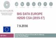 Big Data Europe · 2017-12-14 · Big Data Europe (CSA: 2015-17) Show societal value of Big Data: 7 Domains Lower barrier for using big data technologies o Required effort and resources