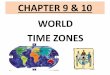 CHAPTER 9 & 10 WORLD TIME ZONES · 2020-05-18 · Understanding Time Zones: •Time is measured on every longitude line.Places on the same longitude have exactly the same time. The