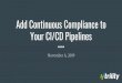 Add Continuous Compliance to Your CI/CD Pipelines · Your CI/CD Pipelines November 4, 2019. Overview Software development teams have long been able to take advantage of unit, 