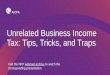 Unrelated Business Income Tax: Tips, Tricks, and Traps · 2020-04-23 · Games of Chance • Exempt organizations frequently conduct games of chance such as bingo, pull tabs, raffles,