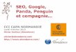 SEO, Google, Panda, Penguin · SEO, Google, Panda, Penguin et compagnie… Plan de la présentation I. Fonctionnement des moteurs de recherche II. Panda, Penguin, etc. III
