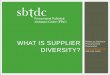 WHAT IS SUPPLIER - NC SBTDC · DIVERSITY •An organization's efforts to include different categories of suppliers in its sourcing process and active supply base and to address the