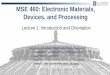 MSE 460: Electronic Materials, Devices, and Processing1) Pass the qualify exam on electronic materials 2) Help you to kick start your research: know the concepts, appreciate the problems,