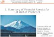 I. Summary of Financial Results for 1st Half of FY2020...October 29, 2019 Corporate Officer and General Manager of Finance Department Tatsuhiko Yamada Semi-Annual Investor Meeting