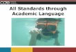 All Standards through Academic LanguageAcademic Language in Context Language of Mathematics Foundation of home and community language and cultural factors Language of Science Language