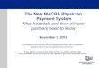 The New MACRA Physician Payment System · The New MACRA Physician Payment System What hospitals and their clinician partners need to know November 3, 2016 The audio to this webinar