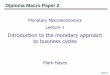 Monetary Macroeconomics Lecture 1 - PKES · 2013-11-25 · Monetary Macroeconomics Lecture 1 Introduction to the monetary approach ... Outline monetary vs intertemporal macroeconomics