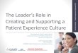 The Leader [s Role in - cdn.ymaws.com€¦ · The Leader [s Role in 15 Creating and Supporting a Patient Experience Culture Emily Marcelli, FACHE, MHA, MSHS Corporate Director of