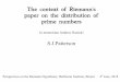 The context of Riemann's paper on the distribution of ... · The context of Riemann's paper on the distribution of prime numbers In memoriam Andrew Ranicki S.J.Patterson Perspectives