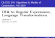 DFA to Regular Expressions, Language Transformations · 2019-09-19 · DFA to Regular Expressions Theorem Given a DFA M = (Q; ; ;s;A) there is a regular expression r such that L(r)
