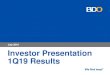 July 2019 Investor Presentation 1Q19 Results...Investor Presentation 1Q19 Results July 2019 Presentation Outline I. Overview II. Financial Highlights III. Ownership, Board and Management