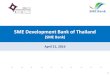 SME Development Bank of Thailand - ADPC...SME Development Bank of Thailand • Support government policy for helping and promoting SMEs by financial and other services responses to