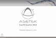 Fourth Quarter 2014 - Asetek · Q4 revenues of USD 4.6M (6.1) and FY revenues USD 20.8m (20.7) Revenues expected to pick up in Q1 and Q2 2015 Important IPR lawsuits settled U.S. District