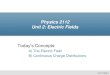 Physics 2112 Unit 2: Electric Fields - College of …Physics 2112 Unit 2: Electric Fields Today’s Concepts: A) The Electric Field B) Continuous Charge Distributions Unit 2, Slide