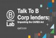 Talk To B Corp lenders - Dunlap Law Tricia Dunlap, Dunlap Law PLLC (10-15) Moderated panel followed