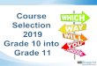 Course Selection 2019 Grade 10 into Grade 11 · For Grade 10’s: Students taking a new credit course can reach ahead for ONLY ONE Grade 12 course. Grade 11 students MAY NOT have