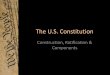 The U.S. Constitution · 2018-08-09 · Articles of Confederation •1777 – Continental Congress adopted the Articles of Confederation •Created a type of government called a confederacy