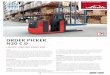ORDER PICKER N20 C D...1.2 Manufacturer's type designation N20 C D 1.3 Drive Electric 1.4 Operator type Stand-on 1.5 Rated capactiy / rated ol ad Q (t) 2.0 (1.2 on main lift) 1.6 Load