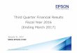 Third Quarter Financial Results Fiscal Year 2016 …...2015/Q3 Actual 2016/Q3 Actual (Billions of yen) Y/Y-3.6 Y/Y +0.1 Y/Y-0.7 Eliminations Microdevices, Other Robotics Solutions