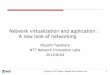 Network virtualization and application : A new look …nv/2nd-takahara.pdfRedundancy and Virtualization Real Redundancy Multiple Resources Stocks Stand-by system Too much Virtual/Logical