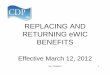 Replacing and Returning eWIC Benefits Power Point · BENEFITS Effective March 12, 2012 Rev. 2/29/2012 1. Introduction This PowerPoint pppresents the process for replacing eWIC formula