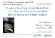 It's%notan%embedded%Linux%distribu2on ...Yocto Project Overview! • Embedded tools and a Linux distribution build environment! • Eglibc, prelink, pseudo, swabber, along with other