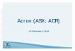 Acrux (ASX: ACR) · 2013-02-17 · AXIRON OUTLOOK FOR 2013 • Continuing US market growth – Transdermal prescriptions in January 2013 were ~18% higher than January 2012 • US